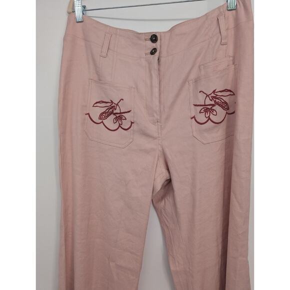 NWD Maeve The Junie Embroidered High-Rise Flare Pants Sz 32P Pink #7C503 - Picture 4 of 16